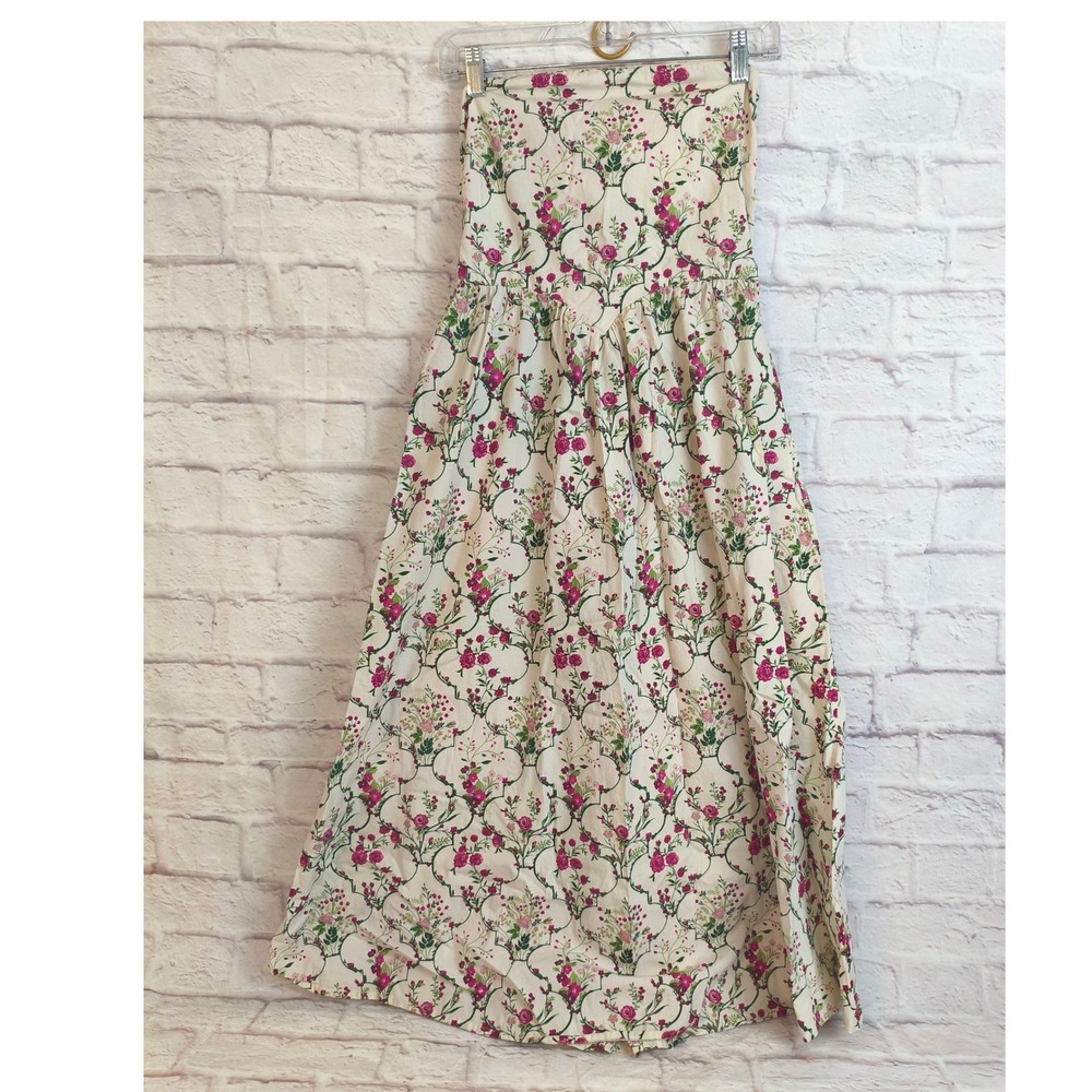 Jessica Simpson Strapless Floral Cotton Midi Dress Pink Cream Medium